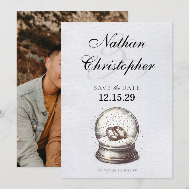 Reserve A Data Bandas de Casamento de Neve Elegante (Frente/Verso)