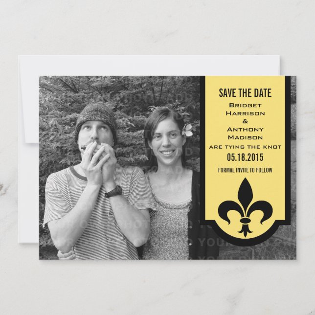 Reserve A Data Banner de Fleur De Lis Amarelo Salvar a Data Convi (Frente)
