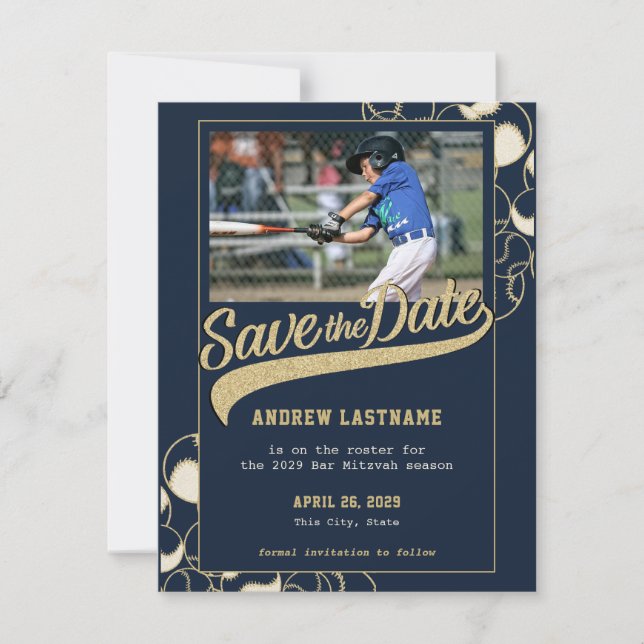 Reserve A Data Bar de baseball Mitzvah Guarde a Data (Frente)