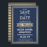 Reserve A Data Bar Mitzvah Moderno Marinho Azul Branco Fragmento<br><div class="desc">Convide a família e os amigos para uma elegante cerimônia de mitzvah bar e comemoração para ele com esta folha de ouro azul, branca e falsa marinho para salvar o convite de data. Todo texto é simples de personalizar, portanto pode incluir qualquer texto sobre o serviço, leitura de Torah e...</div>