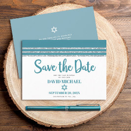 Reserve A Data Bar Mitzvah Moderno Negrito Azul Teal Prata Tallit