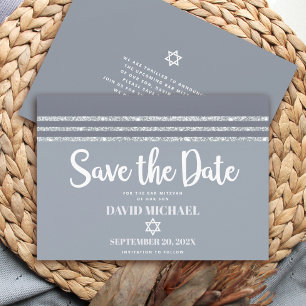 Reserve A Data Bar Mitzvah Negrito Moderno Cinza Prata Tallit Scr