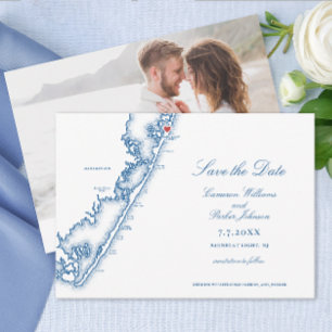 Reserve A Data Barnegat Light NJ Mapa Elegante Casamento Azul Mar