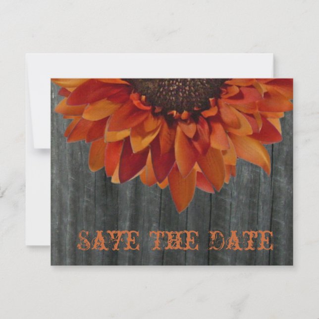 Reserve A Data Barnwood & Sunflower Casamento outono Salvar Data (Frente)