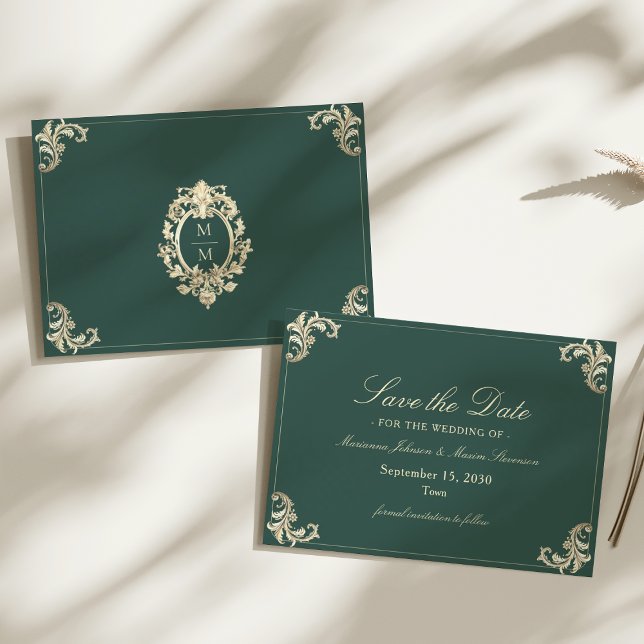 Reserve A Data Barra de Ouro Verde Esmeralda Casamento Barroco (Criador carregado)