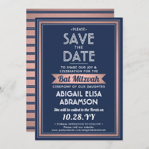 Reserve A Data Bat Mitzvah Marinho Moderno Cor Azul Rosa Dourada 