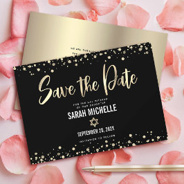 Reserve A Data Bat Mitzvah Moderno Preto Dourado Glitter Script N