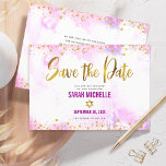 Reserve A Data Bat Mitzvah Pink Watercolor Script Chic Girly<br><div class="desc">Certifique-se de que todos os seus amigos e parentes serão capazes de celebrar o marco da sua filha Bat Mitzvah! Envie esta incrível, moderna, brilhante folha de ouro, pontos brilhantes e script de tipografia contra um fundo de aquarela cor-de-rosa suave, personalizado cartão de anúncio "Salvar a Data". Sua mensagem personalizada...</div>