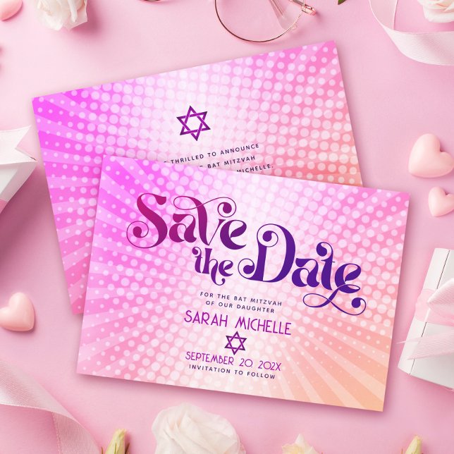 Reserve A Data Bat Mitzvah Retro Rosa Laranja Gradiente Ombre Boh (Criador carregado)