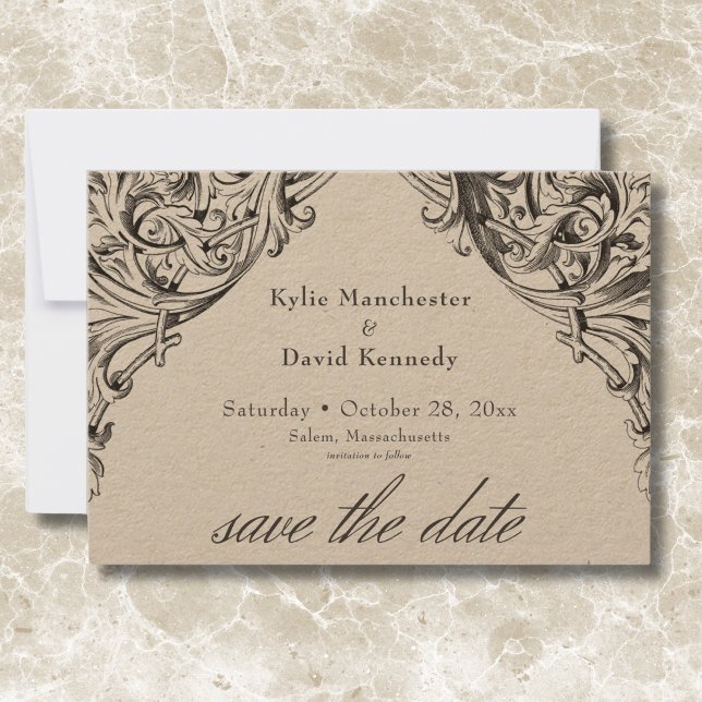 Reserve A Data Bat Vitoriano Até Casamento Negro e Tan Mortal (Victorian Bat Until Death Black & Tan Wedding Save The Date)