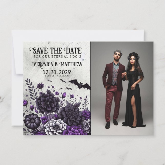 Reserve A Data Bats and Flowers Save The Date Card (Os morcegos e (Frente)