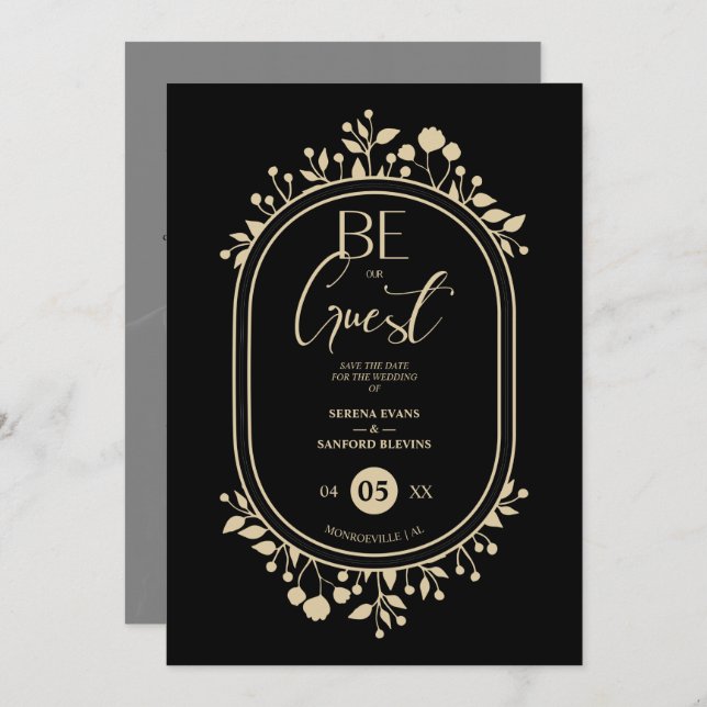 Reserve A Data Be our Guest Black Wedding Fancy Frame Branches (Frente/Verso)