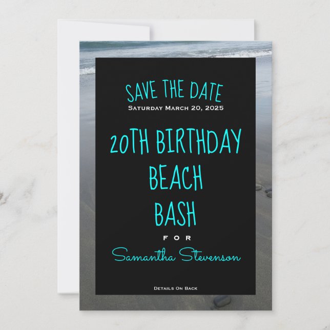 Reserve A Data Beach Birthday Bash A Qualquer Ano Qualquer Convit (Frente)