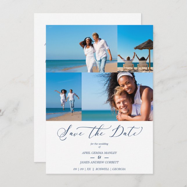 Reserve A Data Beach Collage 4 Photos Modern Couple Wedding (Frente/Verso)