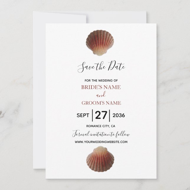 Reserve A Data Beach Seashell Clams Casamento Salve A Data (Frente)