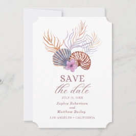 Reserve A Data Beach Seashells Watercolor Coastal Chic Wedding Sa