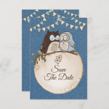 Beautiful Wedding Blue Brown Owl Glitter Save The