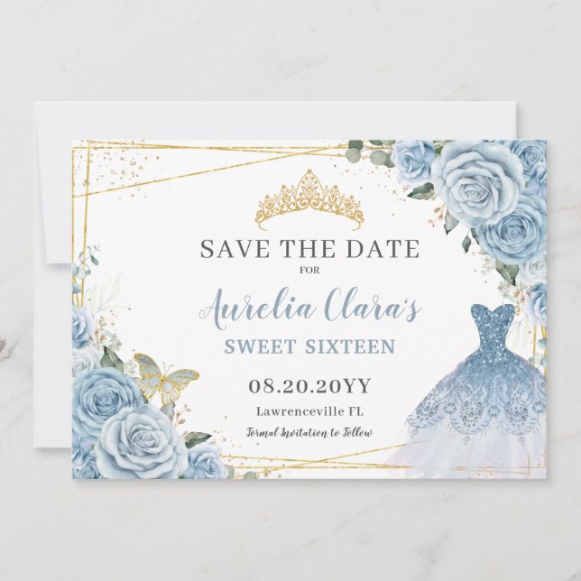 Reserve A Data Bebê Azul Quinceanera Doce Dezesseis Vestidos (Frente)