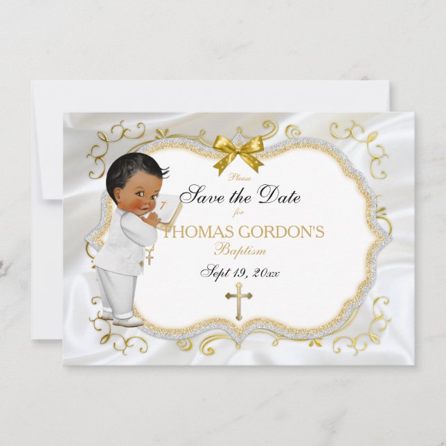 Reserve A Data Bebê Batismo Salva Data Dourada Cruz Branca (Frente)