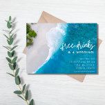 Reserve A Data Bebidas grátis de praia Foto de casamento Salvar a<br><div class="desc">Cartões salve a data de casamento de praia lindas para seu destino, casamento de ilha ou praia em um design bonito de "bebida grátis e um casamento". Personalize a frente com os detalhes do seu casamento e adicione uma foto ao fundo. Se você tiver uma foto vertical que gostaria de...</div>