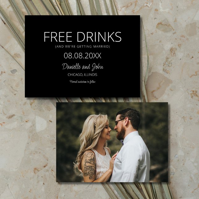 Reserve A Data Bebidas Grátis Foto Preto Branco Casamento (Free Drinks Black White Photo Wedding Save The Date)