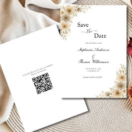 Reserve A Data Bege Creme Cinza Floral Elegante Moderno código QR