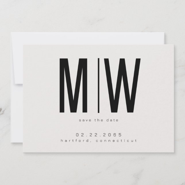 Reserve A Data Bege Grande Monograma Casamento Save the Date (Frente)