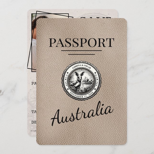 Reserve A Data Beige Austrália Passaporte Salvar Data (Frente/Verso)
