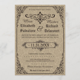 Reserve A Data Beige Gothic Victorian Damask Save the Dates
