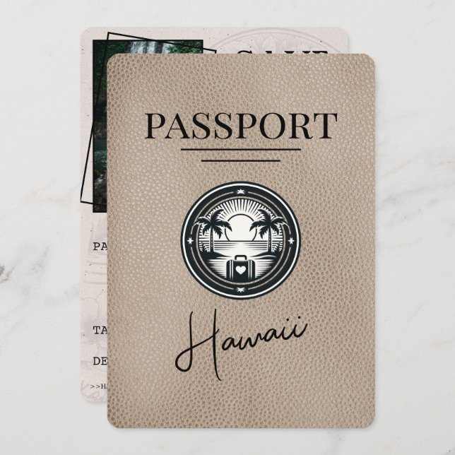 Reserve A Data Beige Hawaii Passport Salvar Data (Frente/Verso)