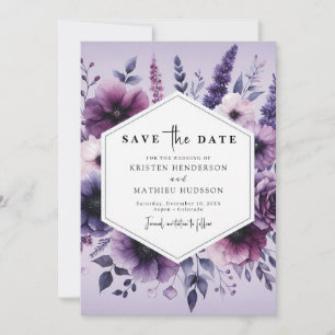 Reserve A Data Bela Tipografia Casamento Floral Roxo