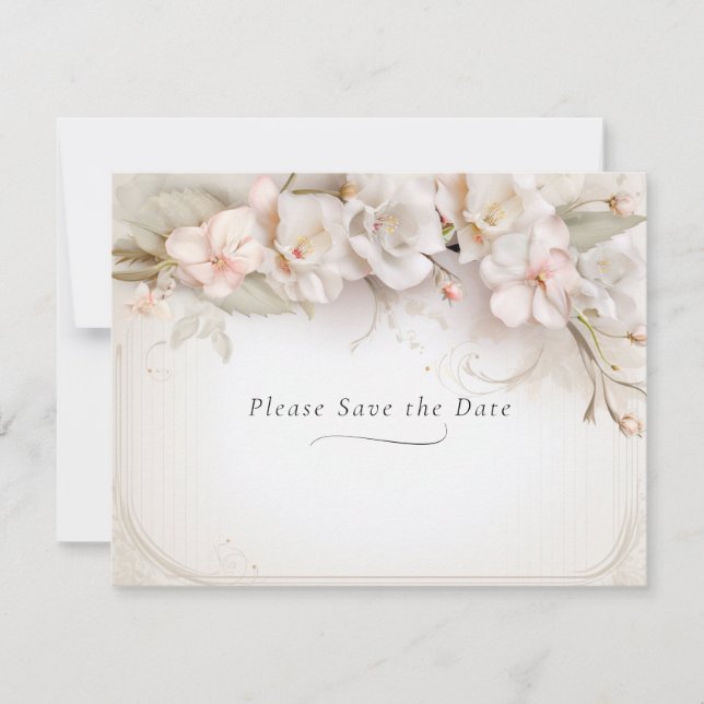 Reserve A Data Belas Flores Rosa Branco Aquarela  (Frente)