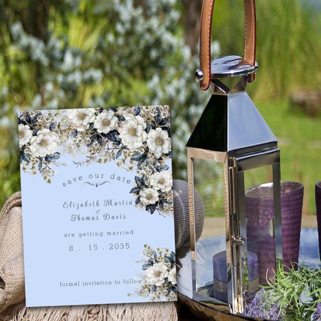 Reserve A Data Belas Rosas Brancas Vinhas Folhas Azuis (Criador carregado)