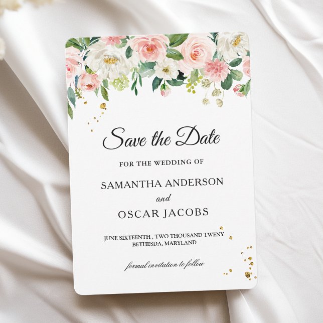 Reserve A Data Beleza em Pink Moderno com Flores de Aquarela & Pi (Criador carregado)