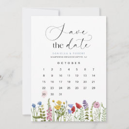 Reserve A Data Belo Calendário de Casamento Floral de Flor Selvag