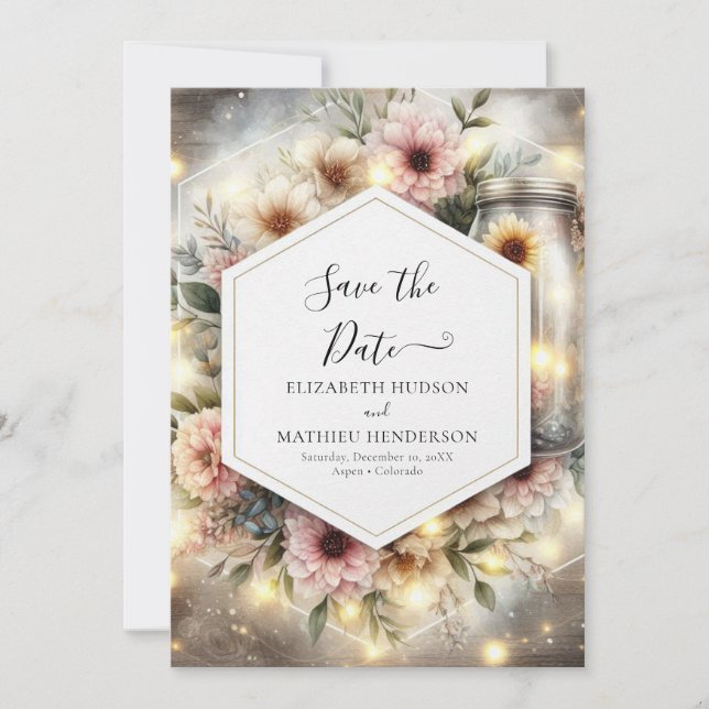 Reserve A Data Belo Campo Casamento Mason Jar (Frente)