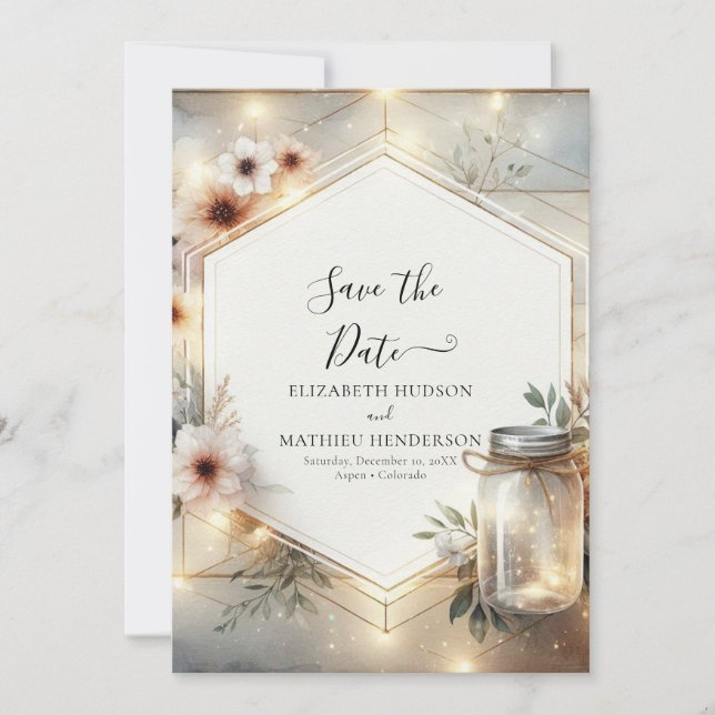 Reserve A Data Belo Casamento Bloom Mason Jar (Frente)