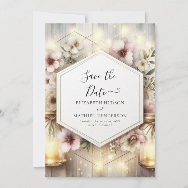 Reserve A Data Belo Casamento de Mason Botânico (Frente)