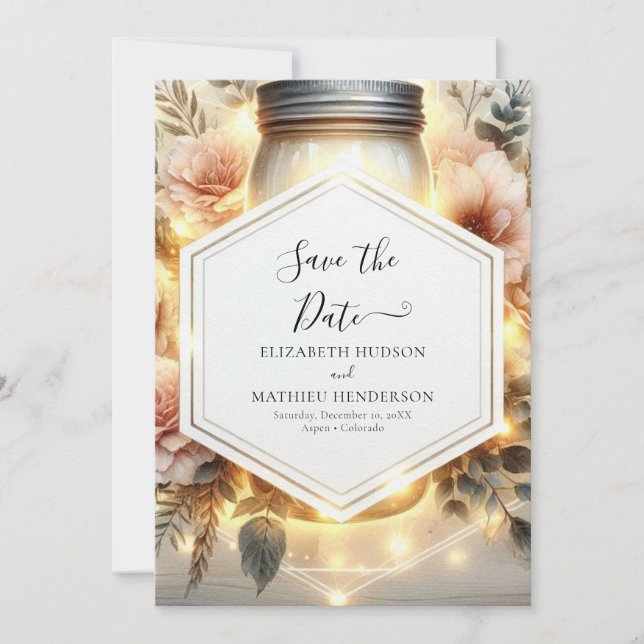 Reserve A Data Belo Casamento Mason Jar Imprimível (Frente)