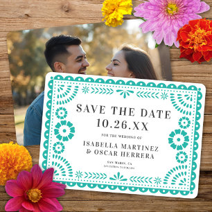 Reserve A Data Belo Ornamentado Papel Picado Foto Aqua Wedding