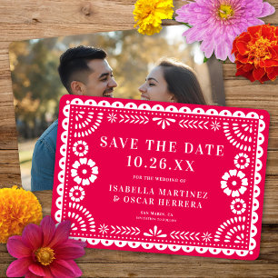 Reserve A Data Belo Ornamentado Papel Picado Foto Pink Casamento