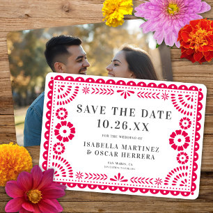 Reserve A Data Belo Ornamentado Papel Picado Foto Pink Casamento