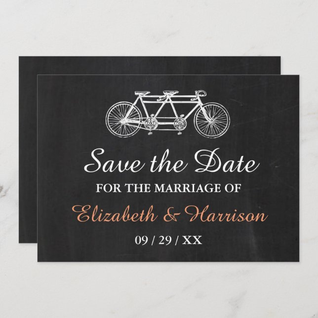 Reserve A Data Bicicleta Tandem No Casamento De Chalkboard Salvar (Frente/Verso)