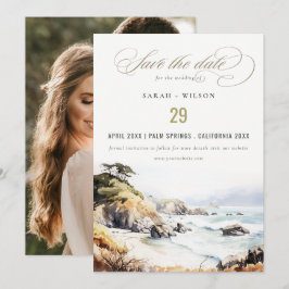 Reserve A Data Big Sur, California Watercolor Landscape Wedding