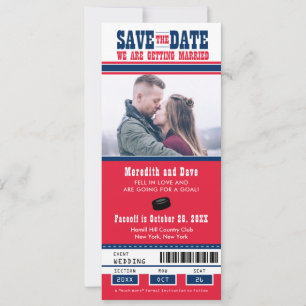 Reserve A Data Bilhete de Hockey Azul Vermelho Casamento Salve a 