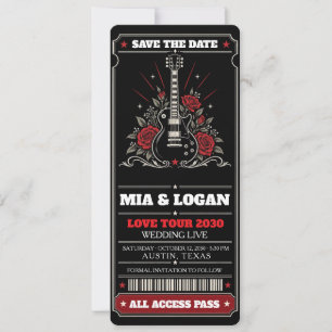 Reserve A Data Bilhete de Ingresso de Show de Rock Preto Vermelho