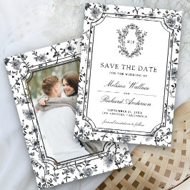 Reserve A Data Black and White Chinoiserie Crest Photo Wedding