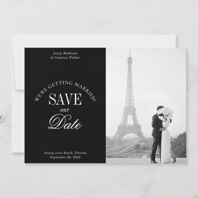 Reserve A Data Black and White Elegant Save the Date Card (Frente)