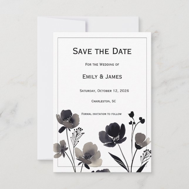 Reserve A Data Black and White Floral Wedding (Frente)