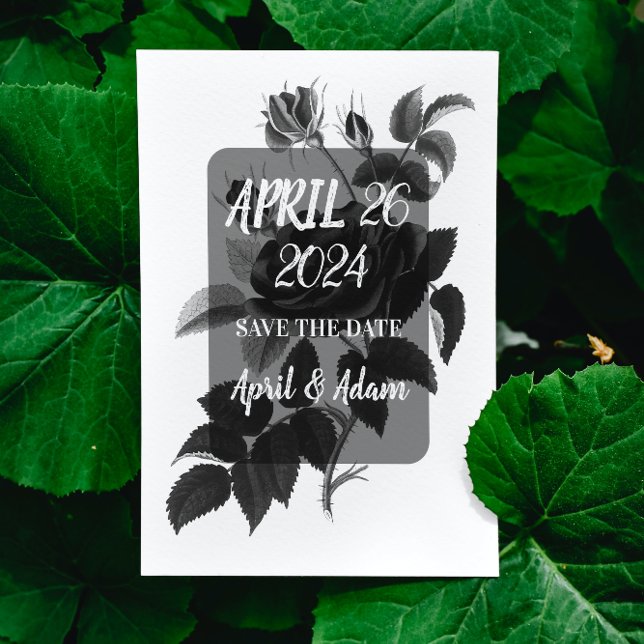 Reserve A Data Black and White Rose Botanical Save the Date Card  (Criador carregado)